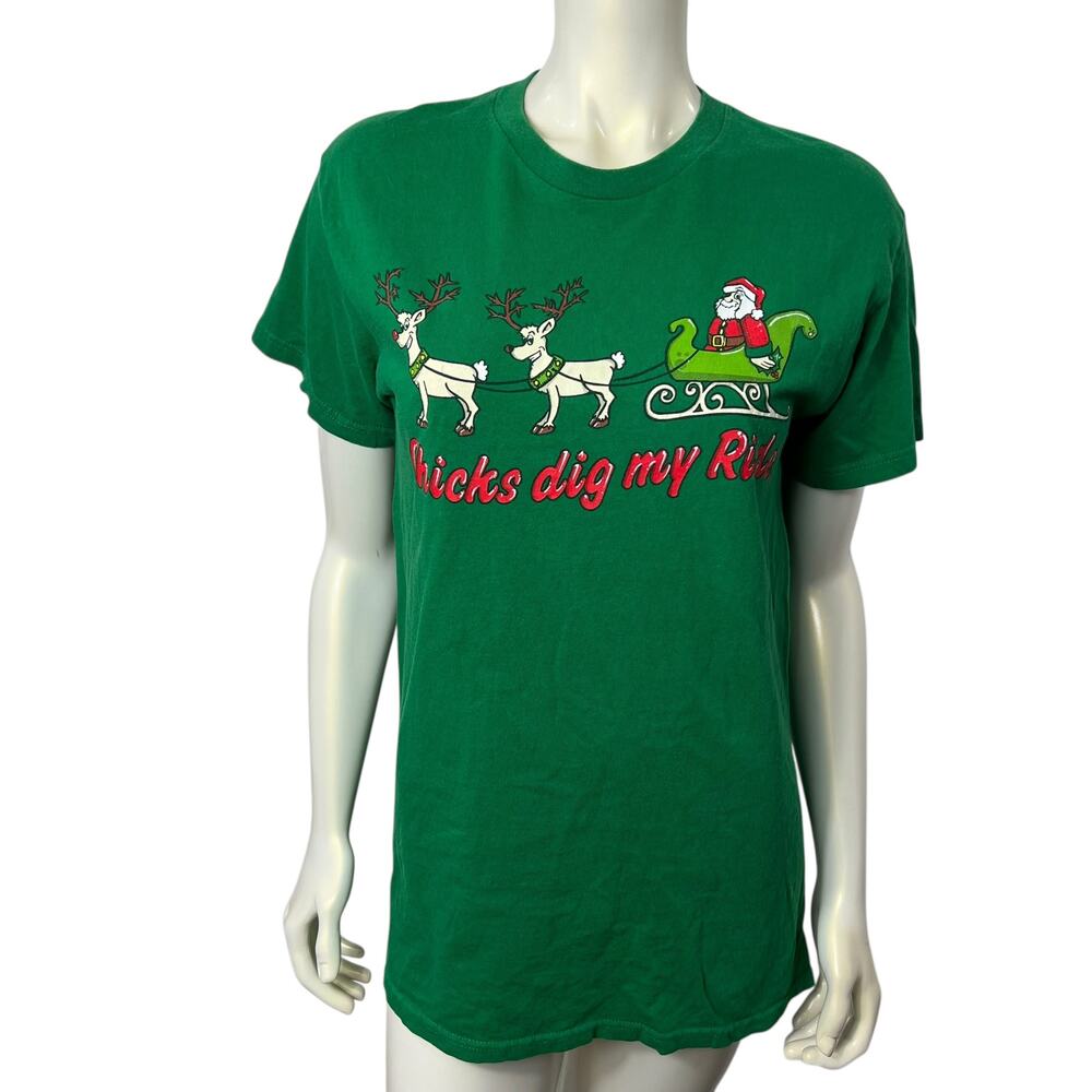 Delta Pro Chicks Dig My Ride Christmas Tee Green Size M